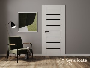 Двери Syndicat Doors PVC 102 Белая структура сатиновое стекло