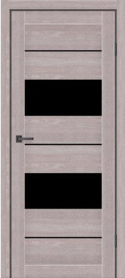 Двери Dakota эко шпон дуб серый чёрное стекло